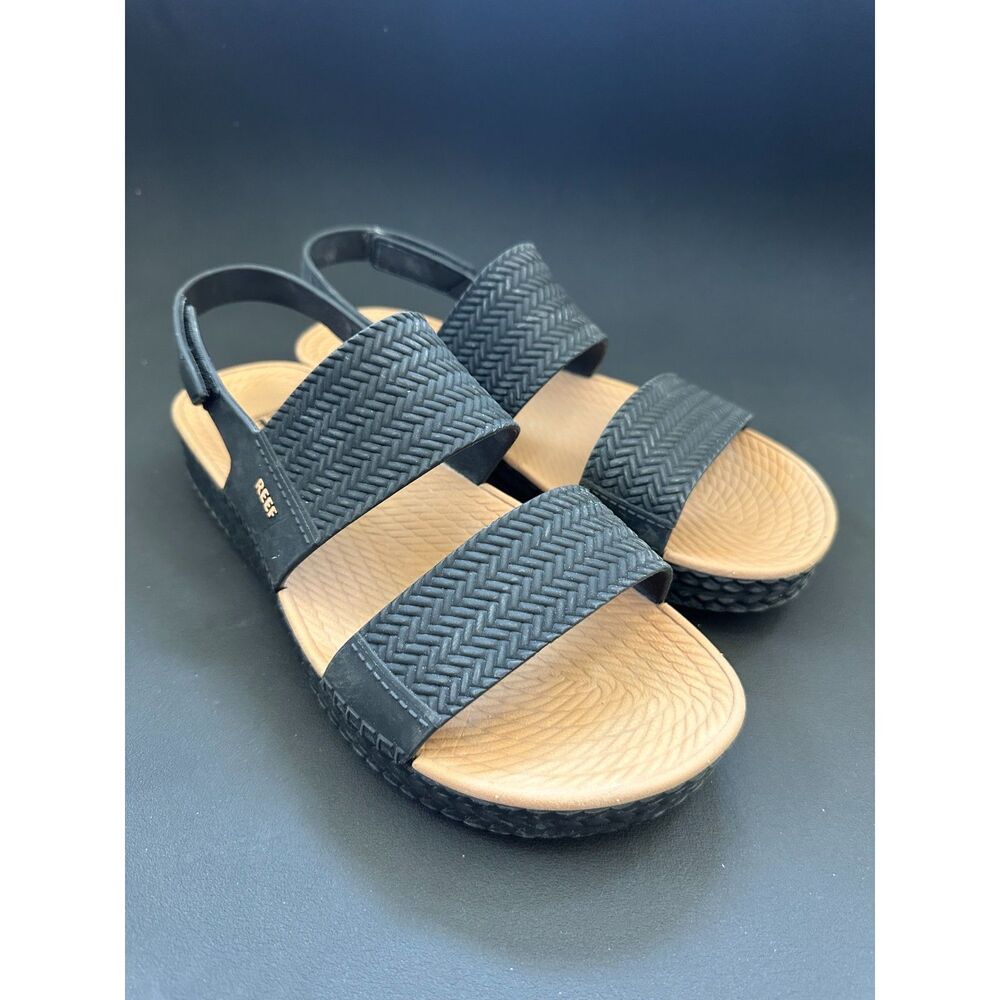 Reef Water Vista Womens Sandals Size 9 Black Tan Water Friendly Flatform Strap - Picture 2 of 10